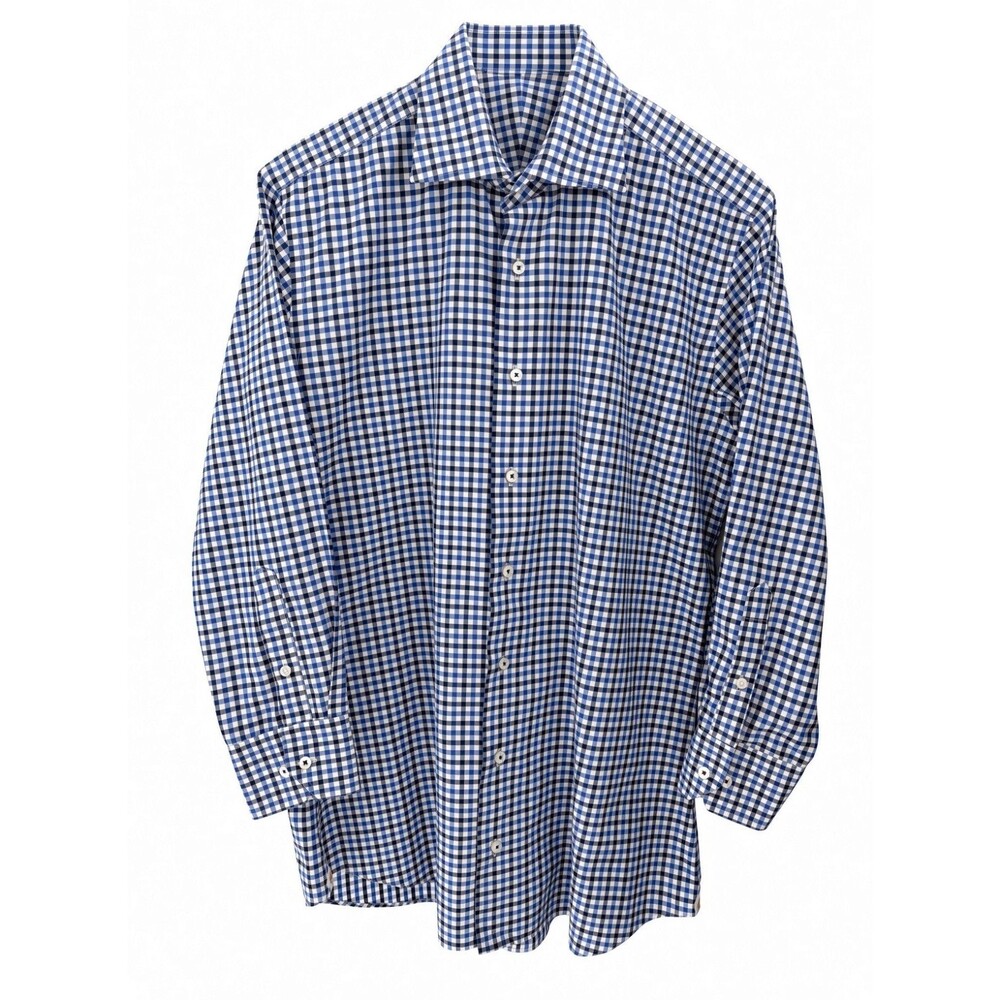Robert Talbott Estate Check Plaid Button Up Shirt Tailored Mens 15.5 29/30 Blue